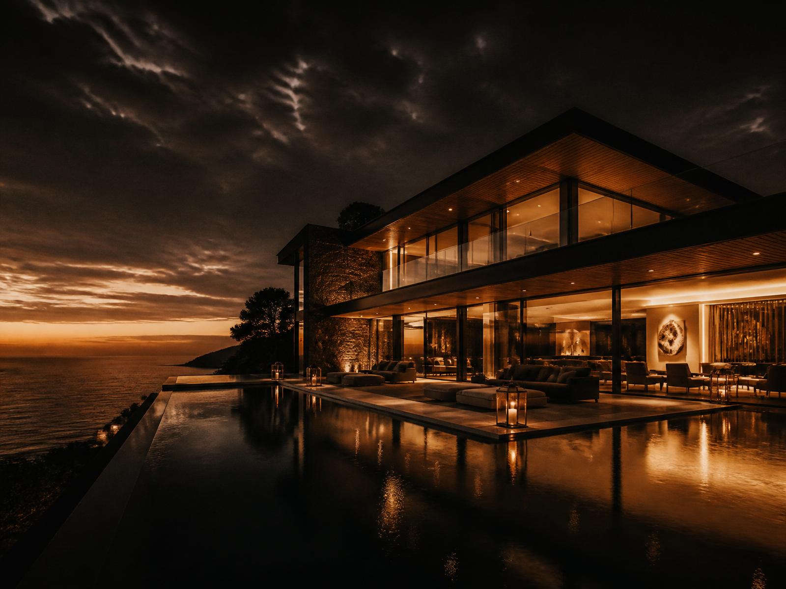 Luxury property at dusk